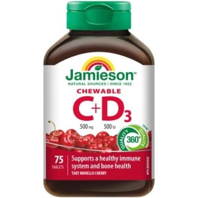 Jamieson Витамини C и D3 500mg / 500 IU таблетки за смучене с вкус на череша 75 таблетки