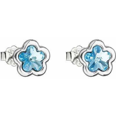 Evolution Group strieborné náušnice perlička s krištálmi Swarovski modrá kytička 31255.3