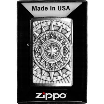 Zippo Zapaľovač Emblem Kompas Brúsený chróm Vetruodolný
