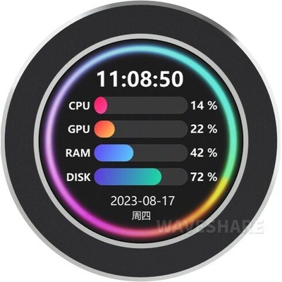 Waveshare 2,1 Inch USB Monitor AIO LCD Screen CPU Cooler Screen / Display Screen For Inside PC / Desktop Black