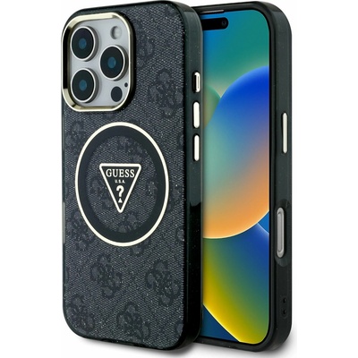 GUESS IML 4G Glitter и триъгълно лого MagSafe заден капак за iPhone 16 Pro Max Black Guess | Lilav | ЖЕНИ | UNI