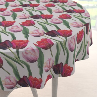 Biante Dekoračný okrúhly obrus Terra TRA-001 Tulipány na dymovo sivom Ø 130 cm
