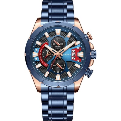 Curren Мъжки часовник Curren Wind, Неръждаема стомана, Хронограф, Син / Розово злато (CURREN-8401-BLUE-ROSEG)