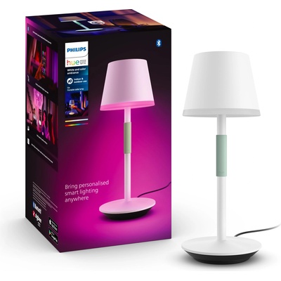Philips White & Color Ambiance Go Portable table lamp (530 lm), dimmable LED light for the Hue lighting system with 16 million colors, smart light control via voice or app, white - 929003128401