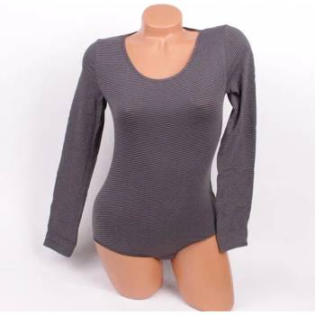 Image 1 of Раирано боди в бяло и сиво дълъг ръкав тип бикина