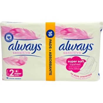 Always ultra дамски превръзки, Sensitive, Super plus, 16 броя