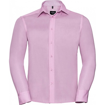 Russell Collection Vypasovaná košeľa bez žehlenia s dlhými rukávmi svetlo ružová