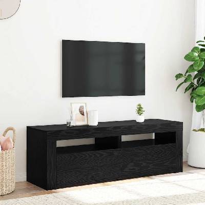 vidaXL ТВ шкаф с LED осветление, черен дъб, 120x35x40 см, инженерно дърво (862031)