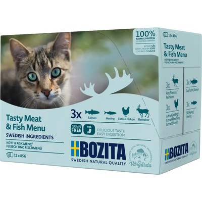 Bozita 12x85г Bozita хапки в сос, консервирана храна за котки - смесена опаковка месни и рибни менюта