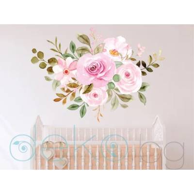 Нежен букет бледо розови рози - стикер с ефект на акварелна рисунка (3200)