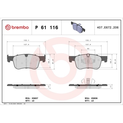 Sada brzdových platničiek, vždy 4 kusy v sade BREMBO P 61 116 (P61116)