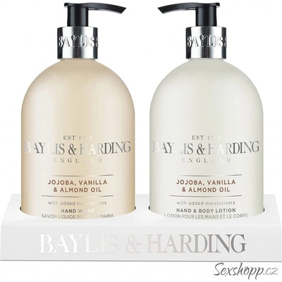 Baylis & Harding Jojoba, Vanilla & Almond Oil čistiace tekuté mydlo na ruky 300 ml + mlieko na ruky a telo 300 ml darčeková sada