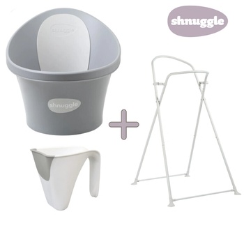 shnuggle Супер ОФЕРТА - Shnuggle Вана с ЦВЯТ ПО ИЗБОР + Стойка + кана за къпане Shnuggle Washy (SBP-PBL-EUR+SHN-BST-STRP+SHN-WASH-JPBL)