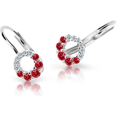 Danfil dětské náušnice C2154 z bílého zlata s kamínky Ruby Dark zapínání klapka