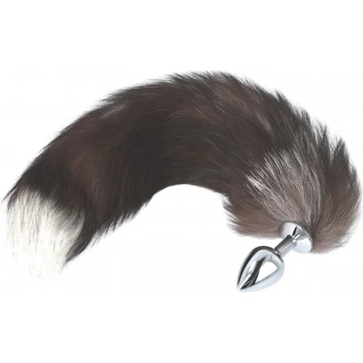 Live Метален анален разширител с пухкава кафяво - бяла опашка размер m