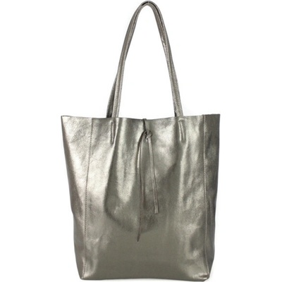 Made in Italy Mondo Italia kožená shopper kabelka 396 Canna di Fucile Oceľová