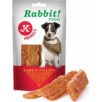 JK ANIMALS Meat Snack Rabbit fillets 94% sušené králičí maso 80 g
