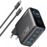Anker Мрежово зарядно Anker Zolo, 140W, 5A, 1 x USB-A - 3 x USB-C, с кабел в комплекта USB-C, Digital Display, Черно (Zolo)
