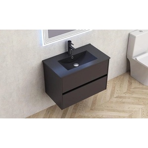 Inter Ceramic Долен шкаф за баня 80 см, конзолен, с порцеланова мивка, черен мат (bg7955mb+УМИВ.8066b black)