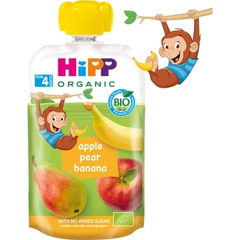 Hipp Organic Плодова закуска ябълка, круша и банан 100г