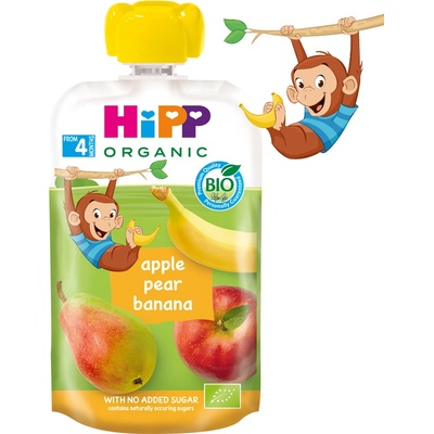 Hipp Organic Плодова закуска ябълка, круша и банан 100г