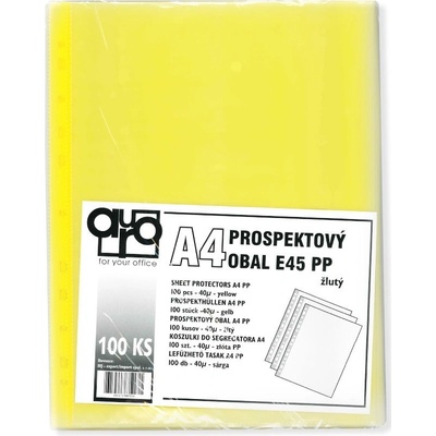 Auro Office E45 - eurofolie A4, 45 µm, PP, žluté, hladké - 100 ks