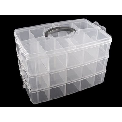 Prima-obchod Velký plastový box kufřík rozkládací 3 patra, barva transparent 19 x 33 cm – Zboží Dáma