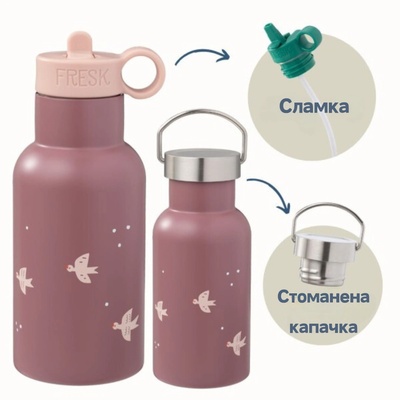 Fresk : 2 в 1 Бутилка и термос от неръждаема стомана с вградена сламка 350мл - Swallow (FR-FD300-15)