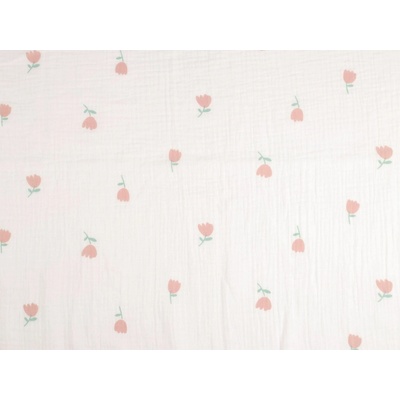 Prima-obchod Mušelín / gázovina tulipány, barva Off White