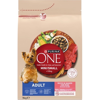 ONE Adult Mini/Small Храна за възрастни кучета, богата на говеждо месо с ориз, 3 кг