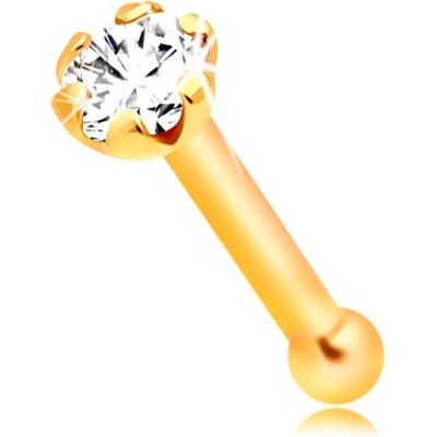 Šperky eshop piercing do nosu ze žlutého zlata rovný tvar čirý kulatý zirkonek GG207.13