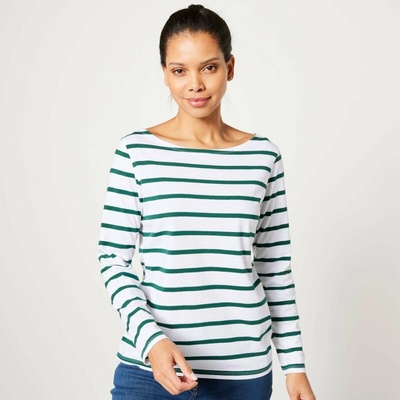 Blancheporte Pruhované tričko s dlhými rukávmi z bio bavlny eco friendly biela zelená