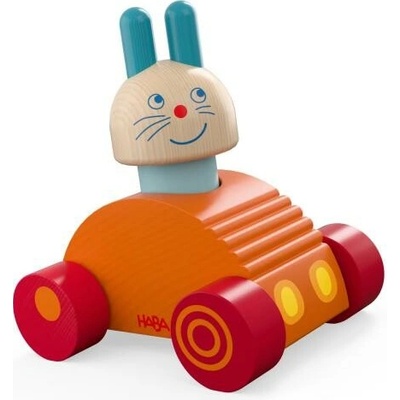 Haba Drevená hračka 2v1 Drevené auto a kolíska Zajačik