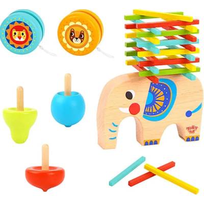 Tooky Toy Дървен комплект Tooky Toy - слонче за баланс, пумпали, йо-йо (TL686)