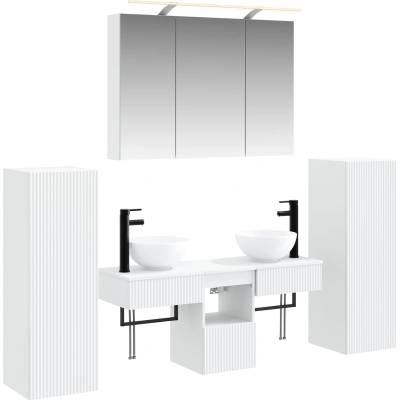 vidaXL Комплект мебели за баня 6 pcs Бяло Инженерна дървесина и стъкло (3407111)