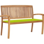 vidaXL Стифираща градинска пейка с възглавница, 128, 5 см, тик масив (3063290)