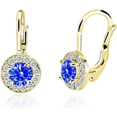 Duppi dievčenské náušnice okrúhle DU 32039 zo žltého zlata s kamienkami uprostred tmavo modrými okolo bielymi zapínánie klapka