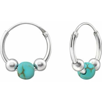 Bijutanki Сребърни Халки с Топче и Тюркоазен Камък (12мм)