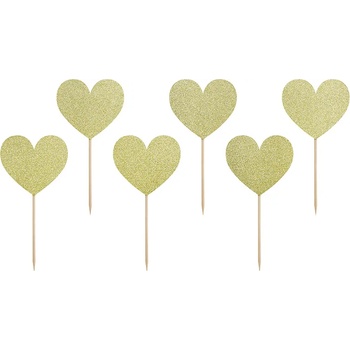 Image 1 of PartyDeco Декорации за кексчета - златни сърца 6 бр