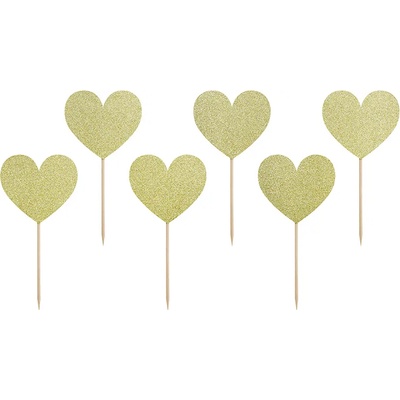 PartyDeco Декорации за кексчета - златни сърца 6 бр