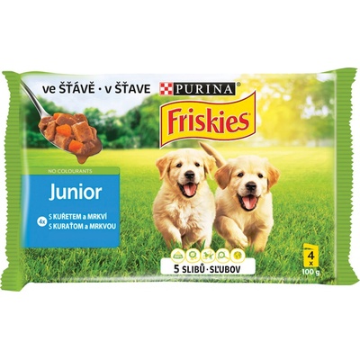 Friskies Puppy VitaFit s kuraťom a mrkvou v šťave 4 x 100 g