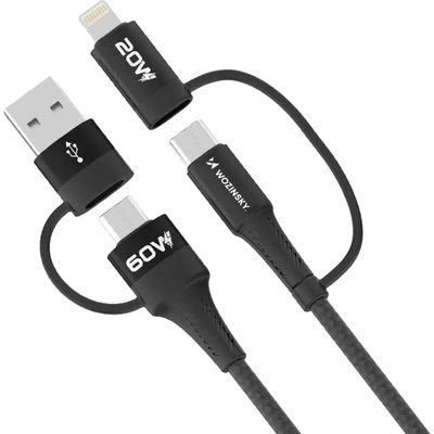 Wozinsky 4в1 кабел Wozinsky WNBAA, 2x USB-C, 1x USB-A, 1x Lightning, 60W, 1m, черен (WNBAA)