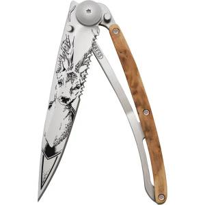 DEEJO 1cb546 tattoo serration / Джобно ножче с отваряне с една ръка, назъбено острие и дръжка от екзотичен корен от хвойна (1cb546)