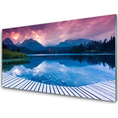 Obraz na skle Hora Jezero Krajina 100x50 cm