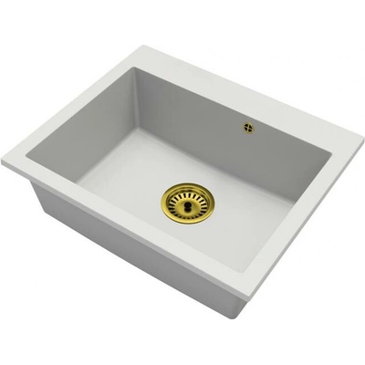 DobreSny Granitový dřez Elite bílý + zlatý sifon 60 x 50 x 21cm