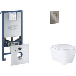 GROHE Rapid SLX - Комплект за предстенна инсталация, тоалетна седалка, седалка SoftClose и бутон Arena Cosmopolitan S, четка Hard Graphite SANI11BB5112 (SANI11BB5112)