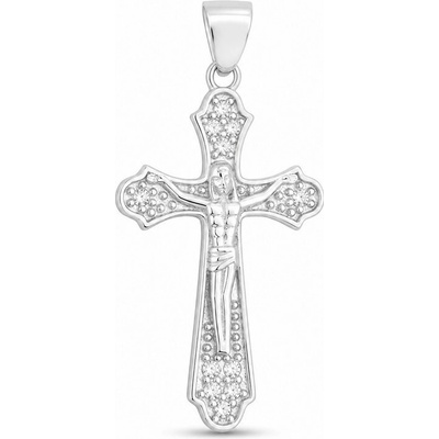 Argento Stříbrný přívěsek křížek s Ježíšem čiré kulaté zirkony 86031