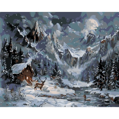 ZUTY SOBY CHATA A HORY V ZIME Rámovanie bez rámu a bez vypnutia plátna Rozmer 80 x 100 cm