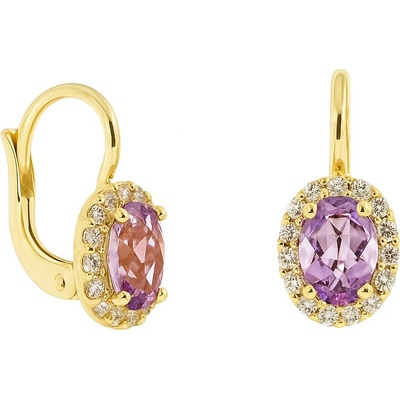 Lillian Vassago Zlaté patentové náušnice s ametystem a zirkony LLV31-GER072YA