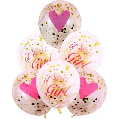 Balóny pre dievčatko babyshower s konfetami ružové